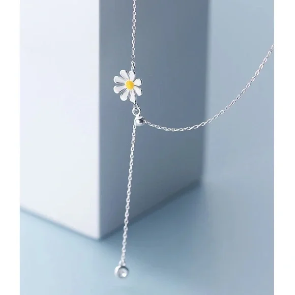 Flower Daisy sterling silver necklace adjustable design floral jewelry - Picture 5 of 9